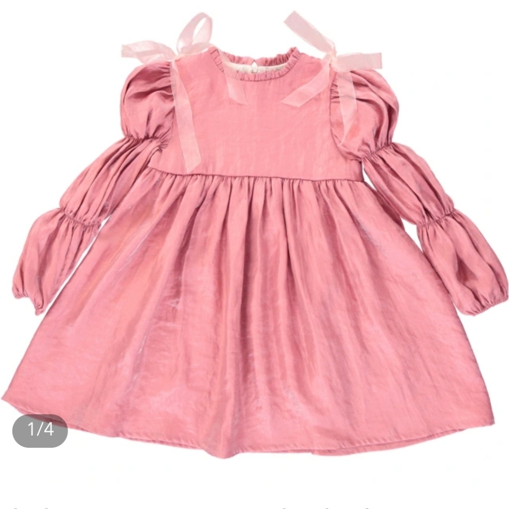 Bebe Organic Size 10 Elizabeth Dress Coral  Shimmer with ribboned bows